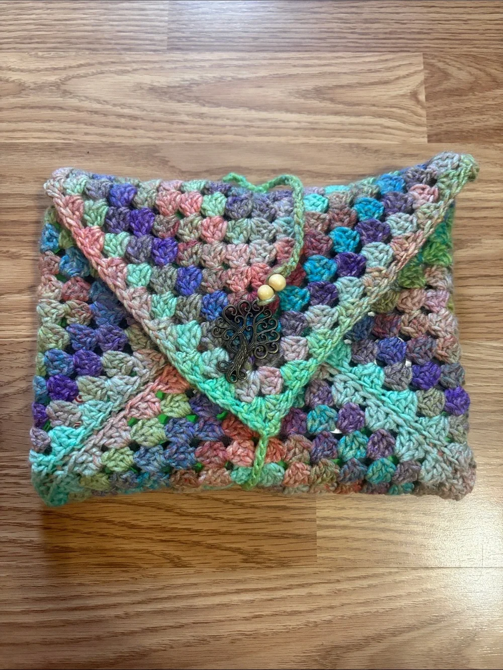 Handmade Crochet Book or Tablet Sleeve with Tree charms